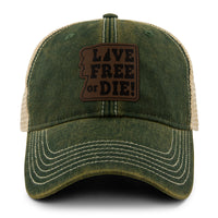 Live Free or Die Leather Patch Dirty Water Trucker - Chowdaheadz