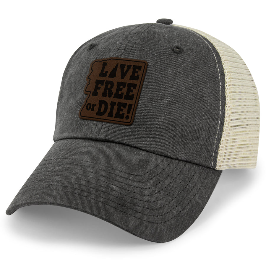 Live Free or Die Leather Patch Relaxed Trucker - Chowdaheadz