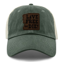 Live Free or Die Leather Patch Relaxed Trucker - Chowdaheadz