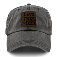 Live Free or Die Leather Patch Washed Dad Hat - Chowdaheadz