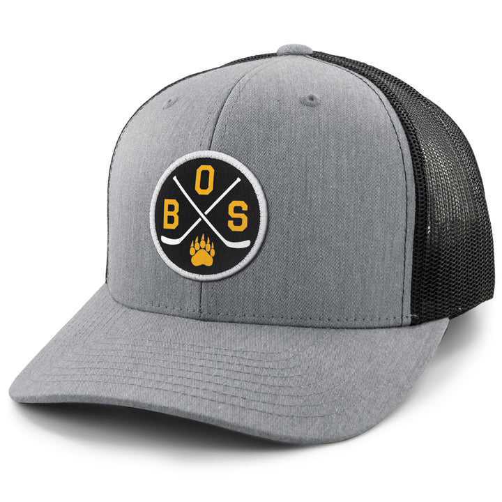 BOS Hockey Emblem Classic Snapback Trucker Hat — main product view in Gray