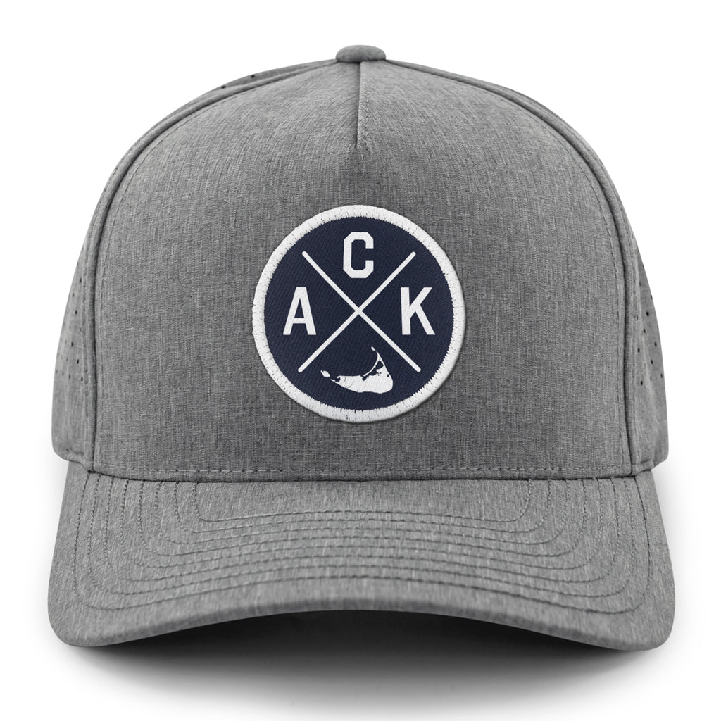 Nantucket ACK Circle Emblem Performance Hat — front view in Gray