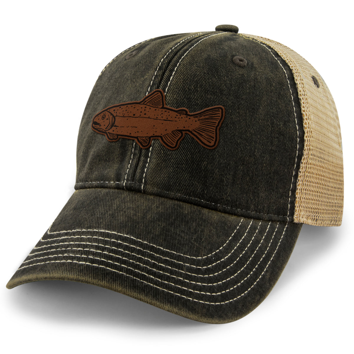 Rainbow Trout Leather Patch Dirty Water Trucker - Chowdaheadz