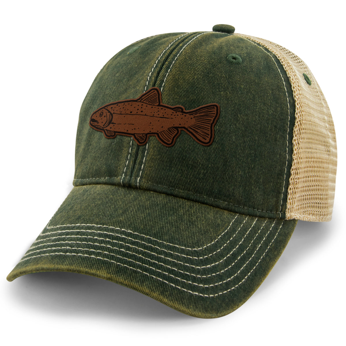 Rainbow Trout Leather Patch Dirty Water Trucker - Chowdaheadz