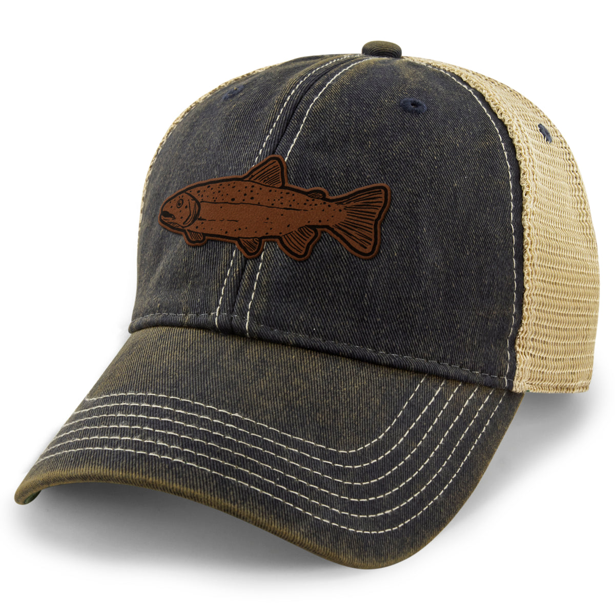 Rainbow Trout Leather Patch Dirty Water Trucker - Chowdaheadz