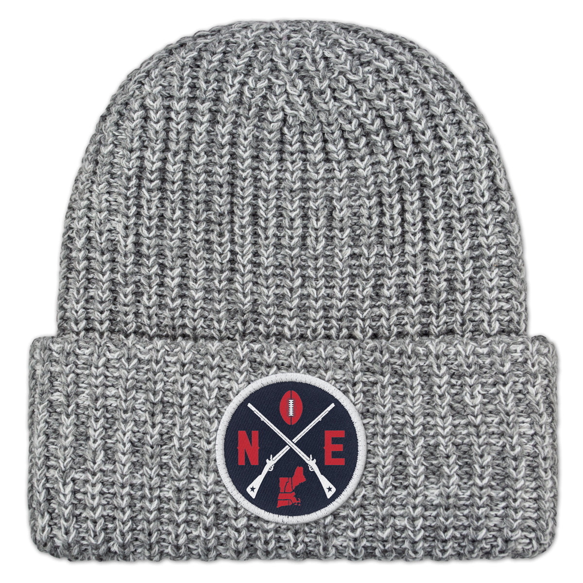 New England Football Emblem Chunky Knit Winter Hat - Chowdaheadz