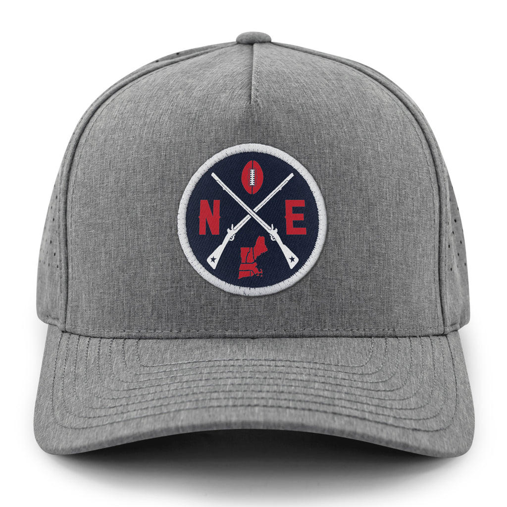 New England Circle Football Emblem Performance Hat — front view in Gray