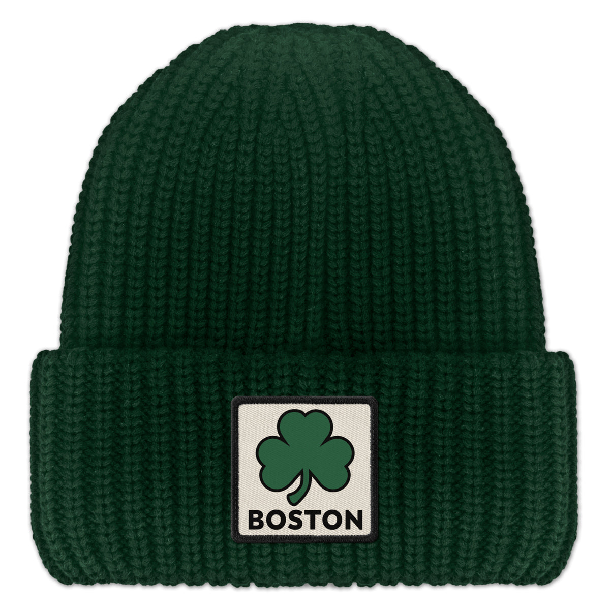 Boston Shamrock Printed Patch Chunky Knit Winter Hat
