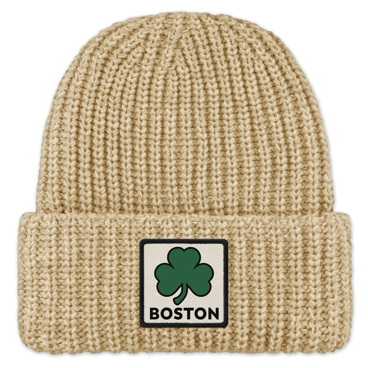 Boston Shamrock Printed Patch Chunky Knit Winter Hat - Chowdaheadz