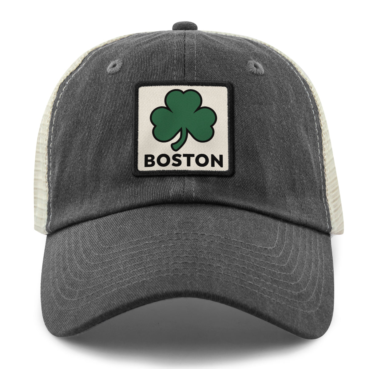 Boston Shamrock Printed Patch Relaxed Trucker - Chowdaheadz