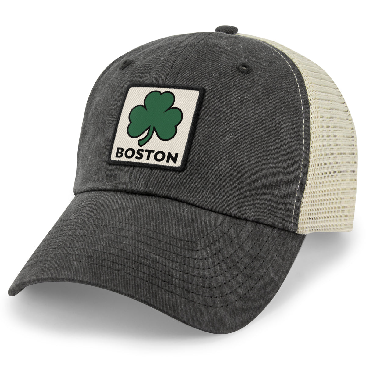 Boston Shamrock Printed Patch Relaxed Trucker - Chowdaheadz
