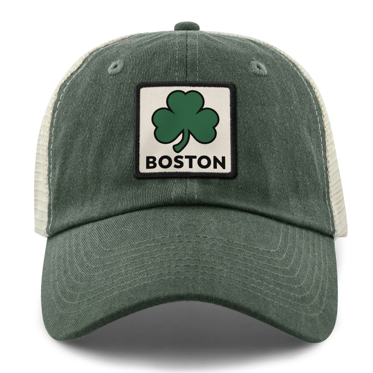 Boston Shamrock Printed Patch Relaxed Trucker - Chowdaheadz