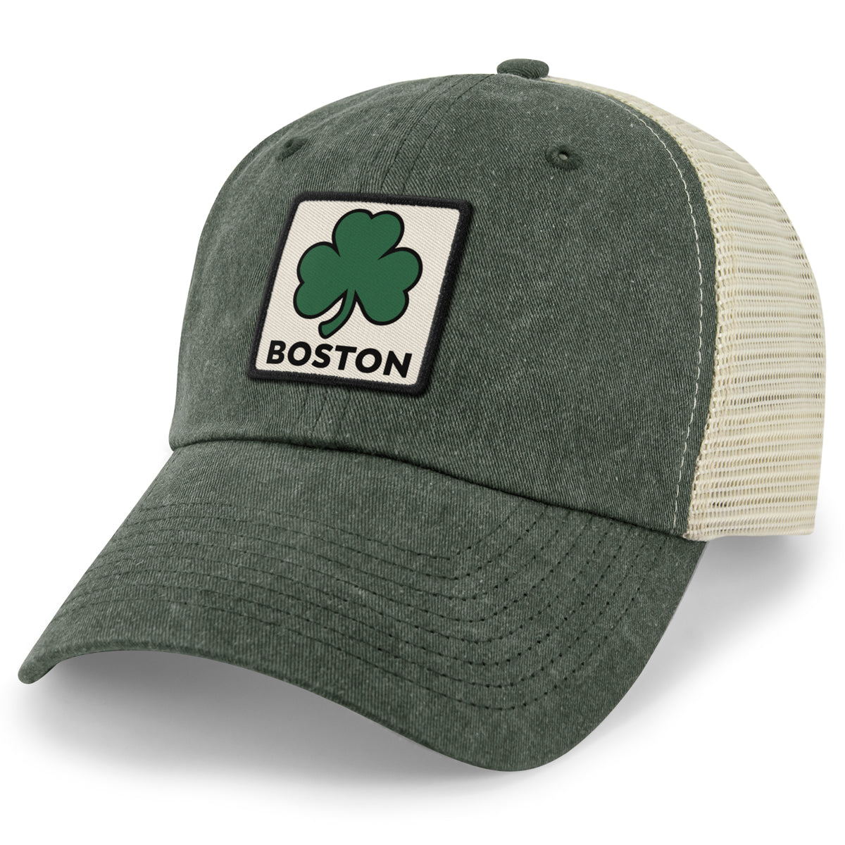 Boston Shamrock Printed Patch Relaxed Trucker - Chowdaheadz