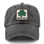 Boston Shamrock Printed Patch Washed Dad Hat - Chowdaheadz