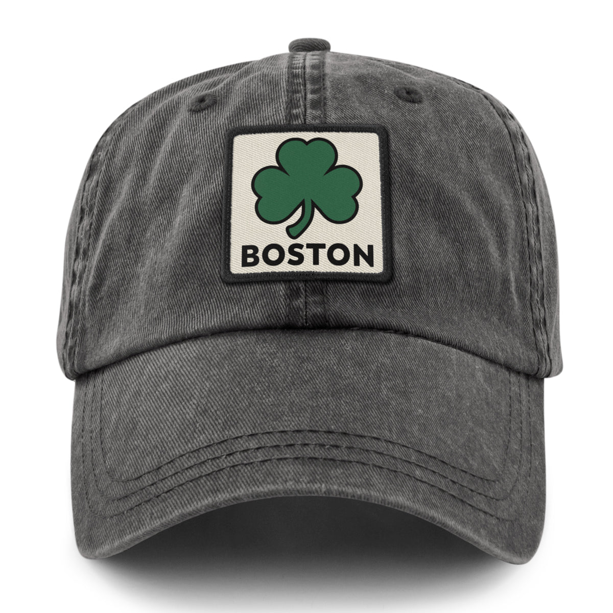 Boston Shamrock Printed Patch Washed Dad Hat - Chowdaheadz