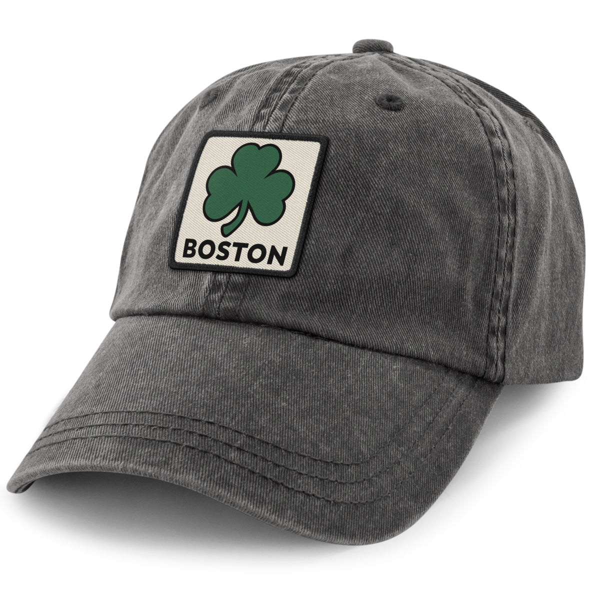 Boston Shamrock Printed Patch Washed Dad Hat - Chowdaheadz