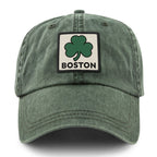Boston Shamrock Printed Patch Washed Dad Hat - Chowdaheadz