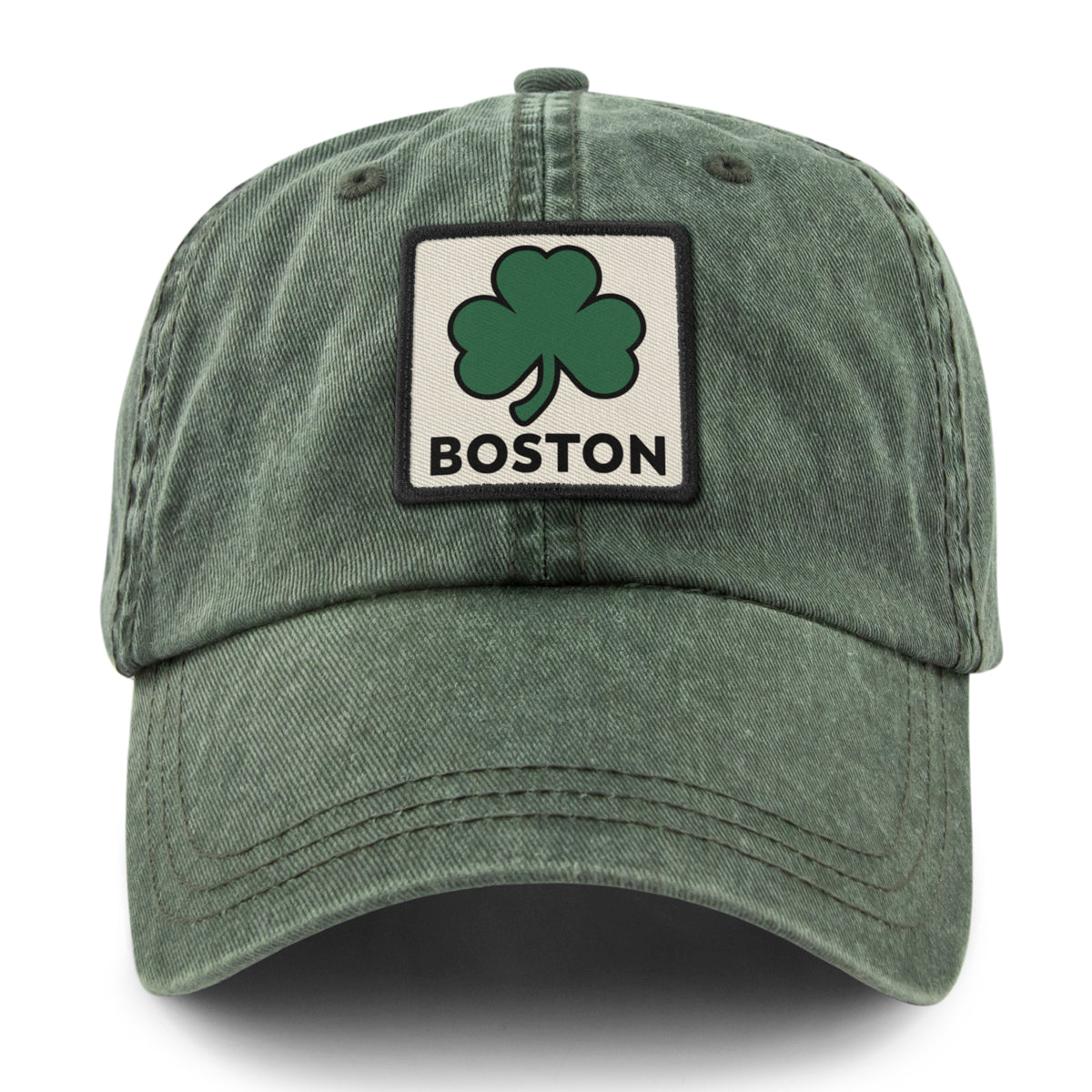 Boston Shamrock Printed Patch Washed Dad Hat - Chowdaheadz