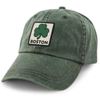 Boston Shamrock Printed Patch Washed Dad Hat - Chowdaheadz