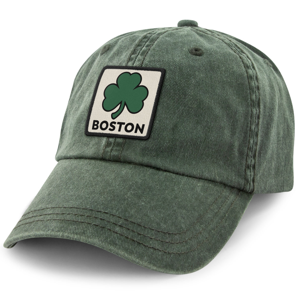 Boston Shamrock Printed Patch Washed Dad Hat - Chowdaheadz
