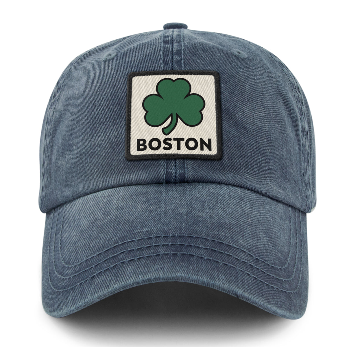 Boston Shamrock Printed Patch Washed Dad Hat - Chowdaheadz