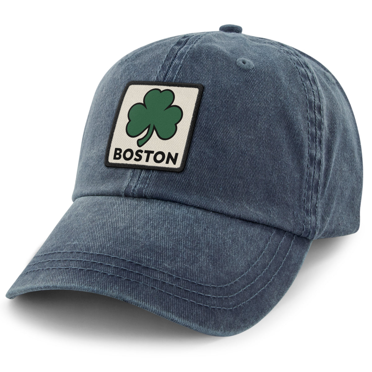 Boston Shamrock Printed Patch Washed Dad Hat - Chowdaheadz