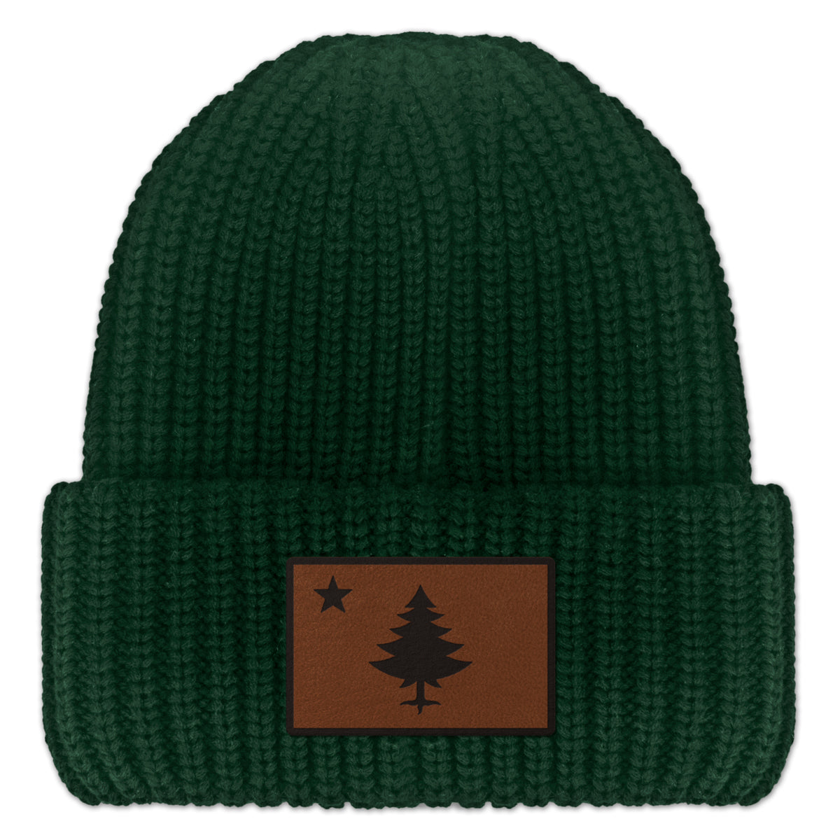 Vintage Maine Flag Leather Patch Chunky Knit Winter Hat - Chowdaheadz