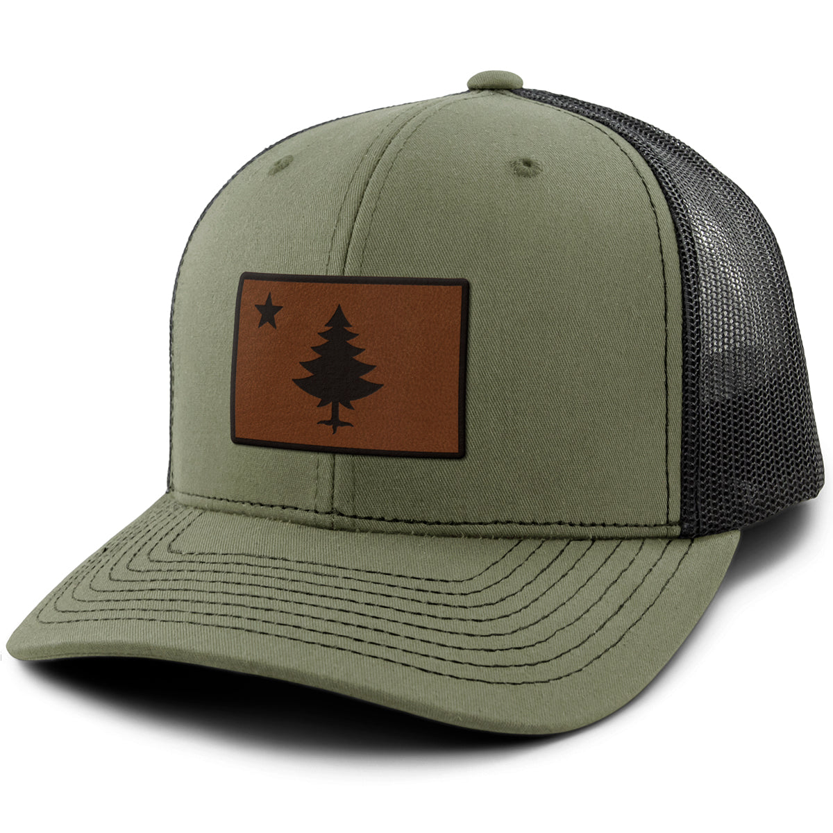 Vintage Maine Flag Leather Patch Classic Snapback Trucker - Chowdaheadz