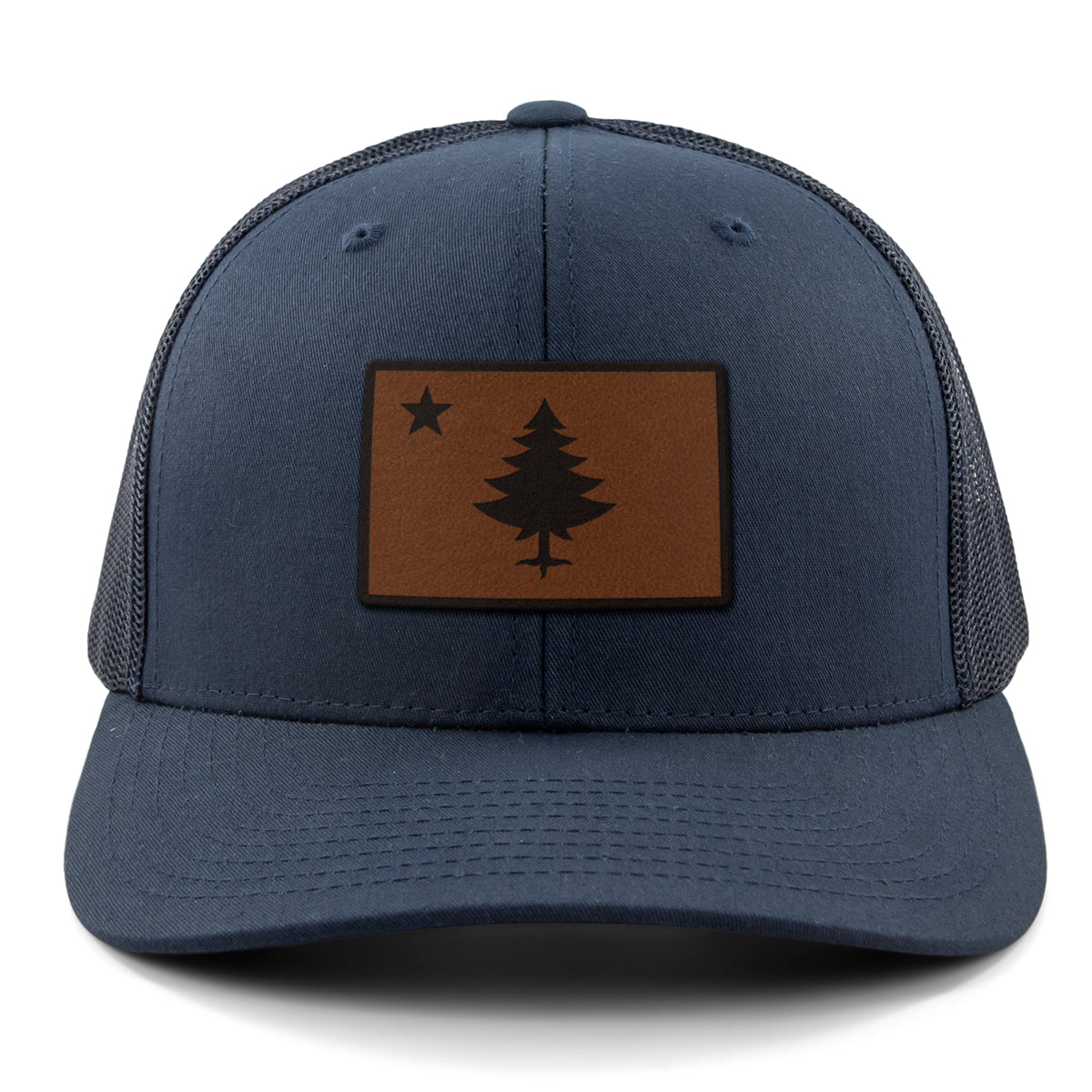 Vintage Maine Flag Leather Patch Classic Snapback Trucker - Chowdaheadz