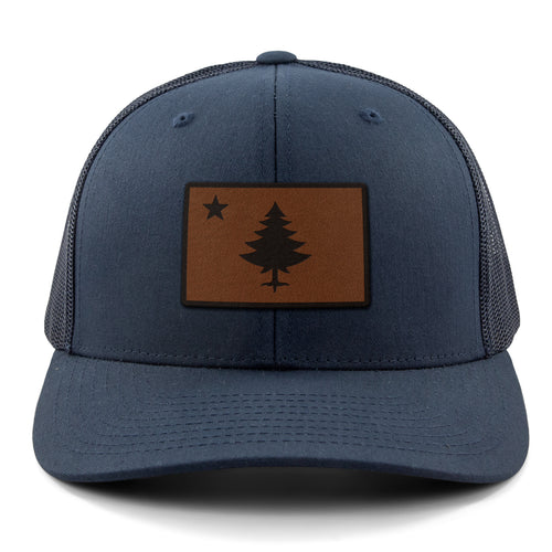 Vintage Maine Flag Leather Patch Classic Snapback Trucker - Chowdaheadz