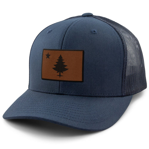 Vintage Maine Flag Leather Patch Classic Snapback Trucker - Chowdaheadz