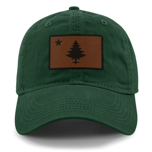 Vintage Maine Flag Leather Patch Dad Hat - Chowdaheadz