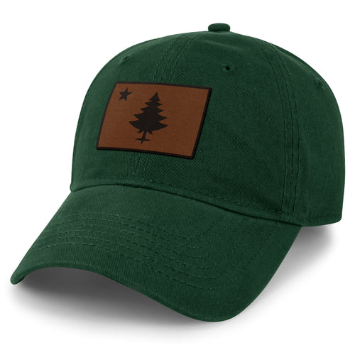 Vintage Maine Flag Leather Patch Dad Hat - Chowdaheadz