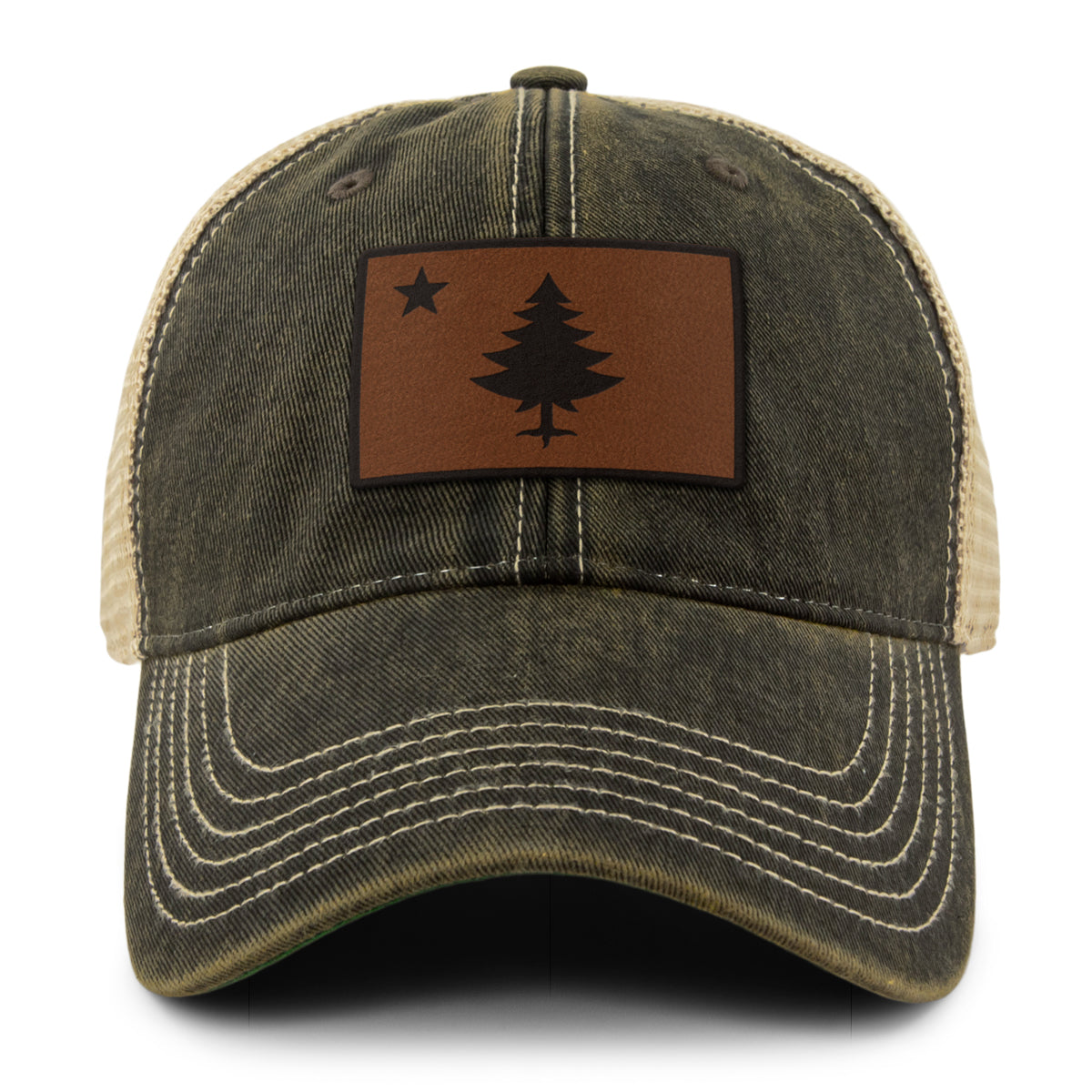 Vintage Maine Flag Leather Patch Dirty Water Trucker - Chowdaheadz