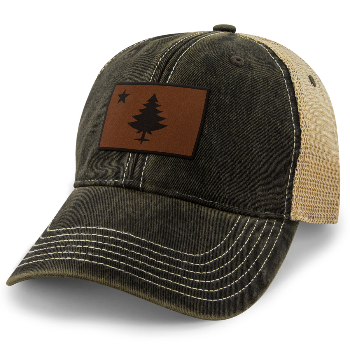 Vintage Maine Flag Leather Patch Dirty Water Trucker - Chowdaheadz