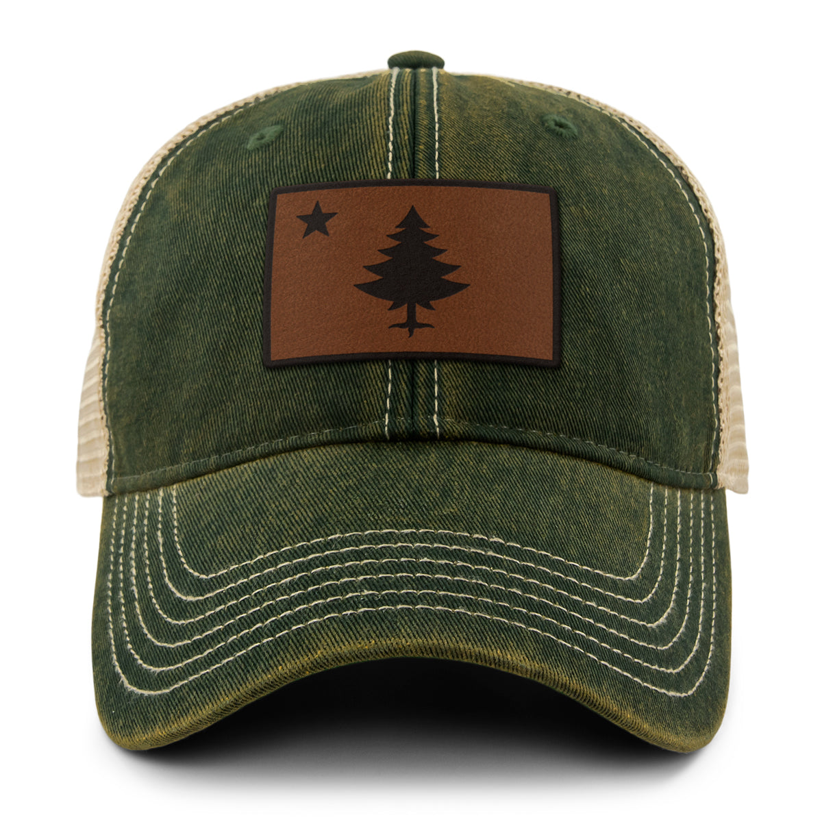 Vintage Maine Flag Leather Patch Dirty Water Trucker - Chowdaheadz