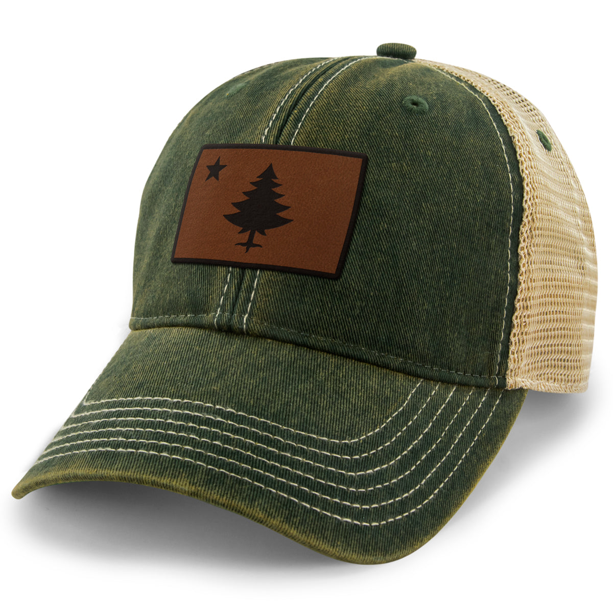 Vintage Maine Flag Leather Patch Dirty Water Trucker - Chowdaheadz