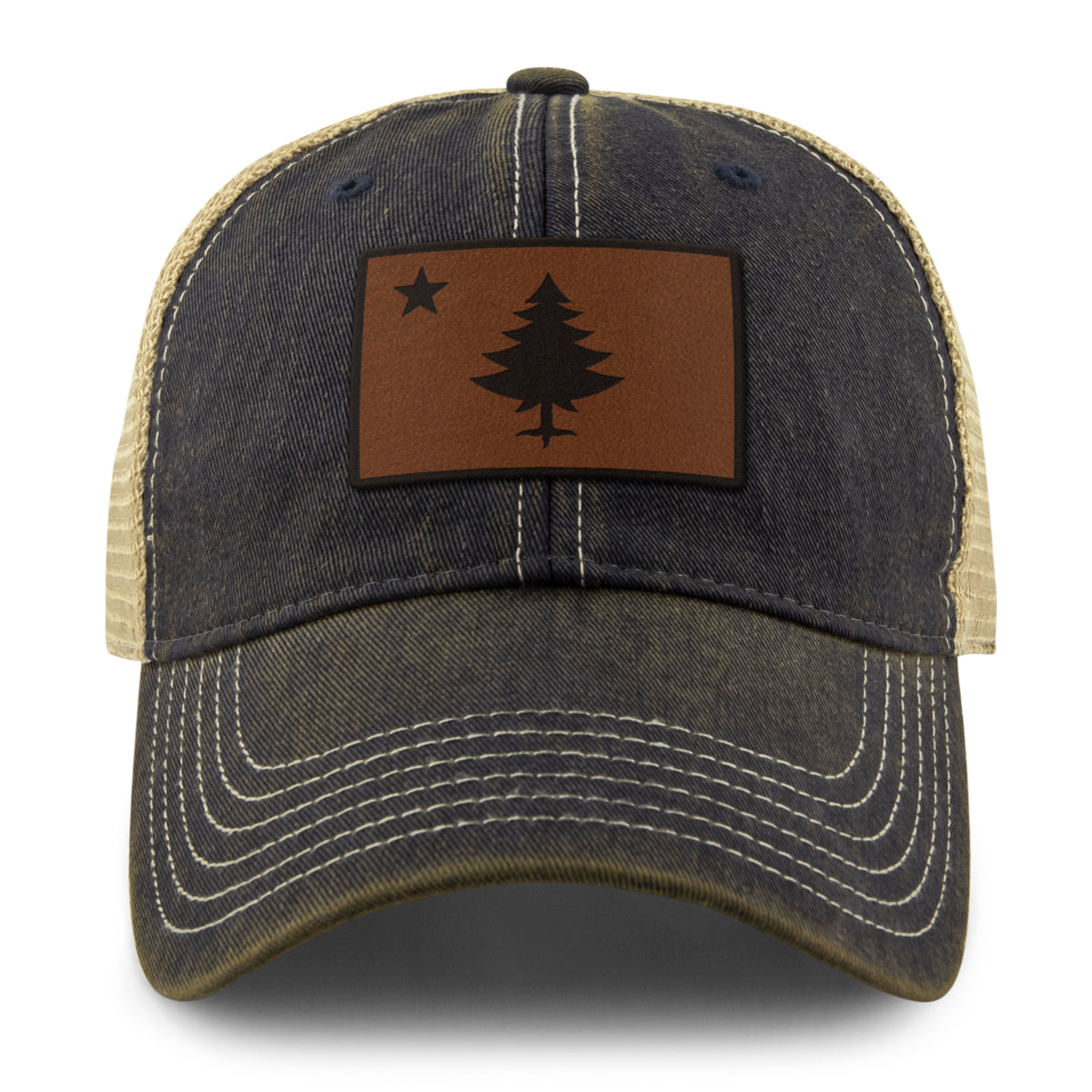 Vintage Maine Flag Leather Patch Dirty Water Trucker - Chowdaheadz