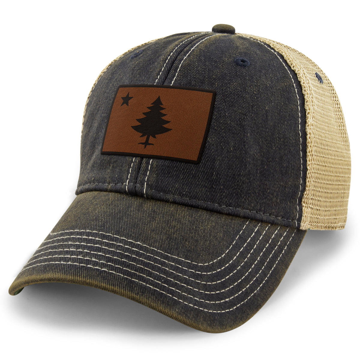 Vintage Maine Flag Leather Patch Dirty Water Trucker - Chowdaheadz