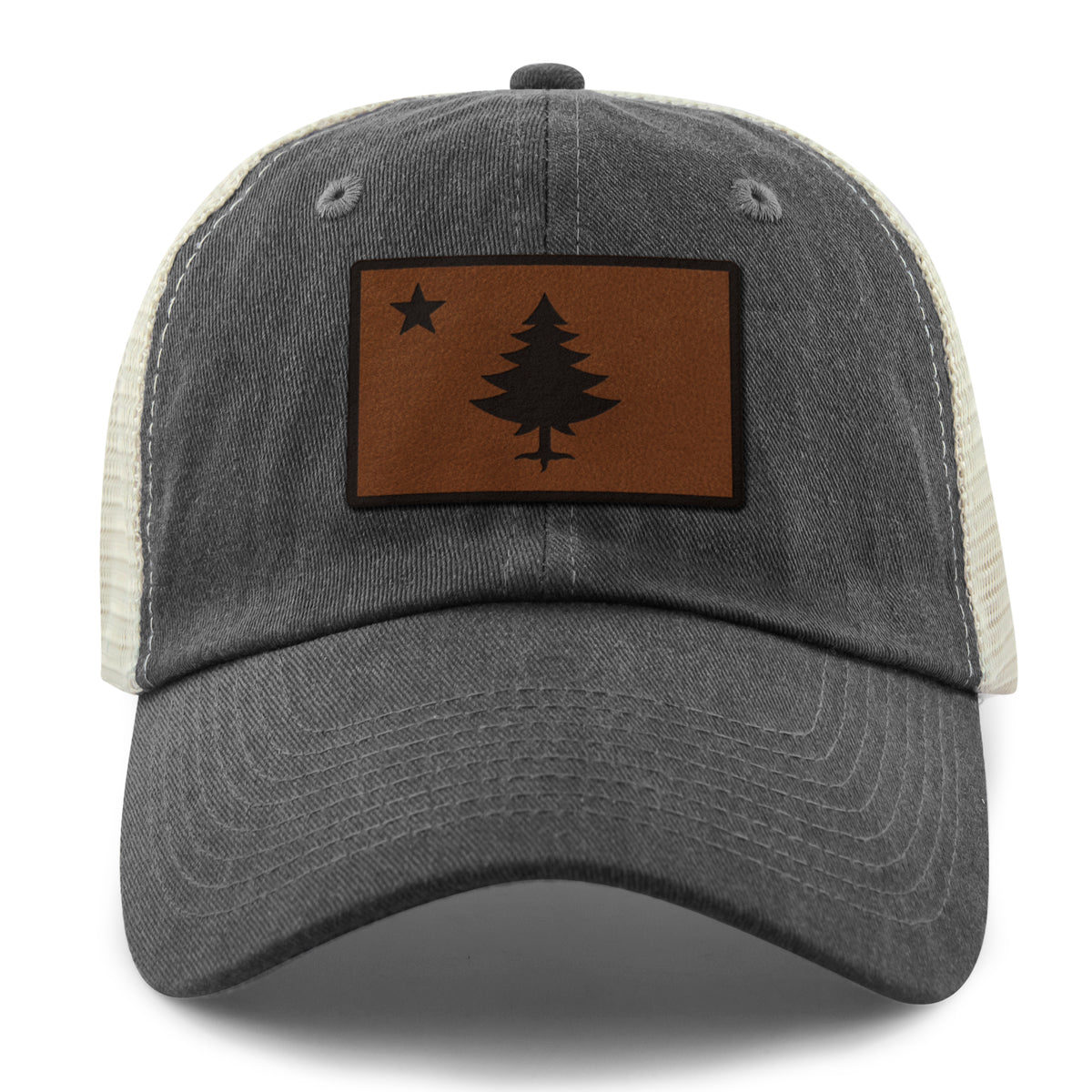Vintage Maine Flag Leather Patch Relaxed Trucker - Chowdaheadz