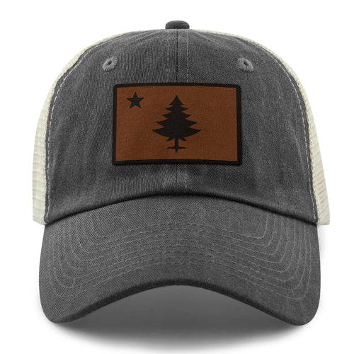 Vintage Maine Flag Leather Patch Relaxed Trucker - Chowdaheadz