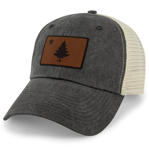 Vintage Maine Flag Leather Patch Relaxed Trucker - Chowdaheadz