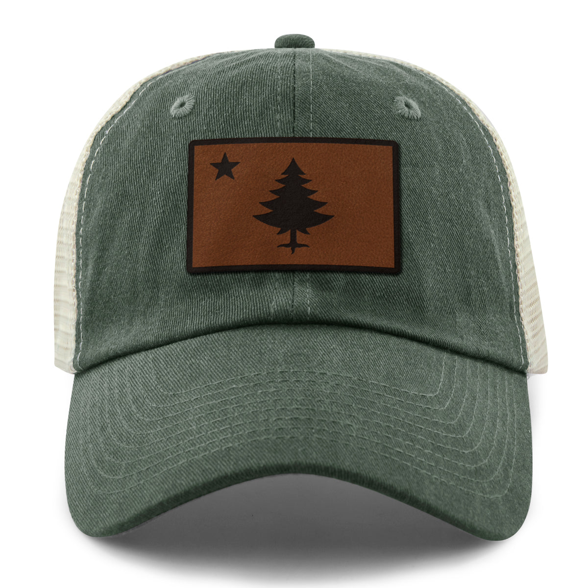 Vintage Maine Flag Leather Patch Relaxed Trucker - Chowdaheadz