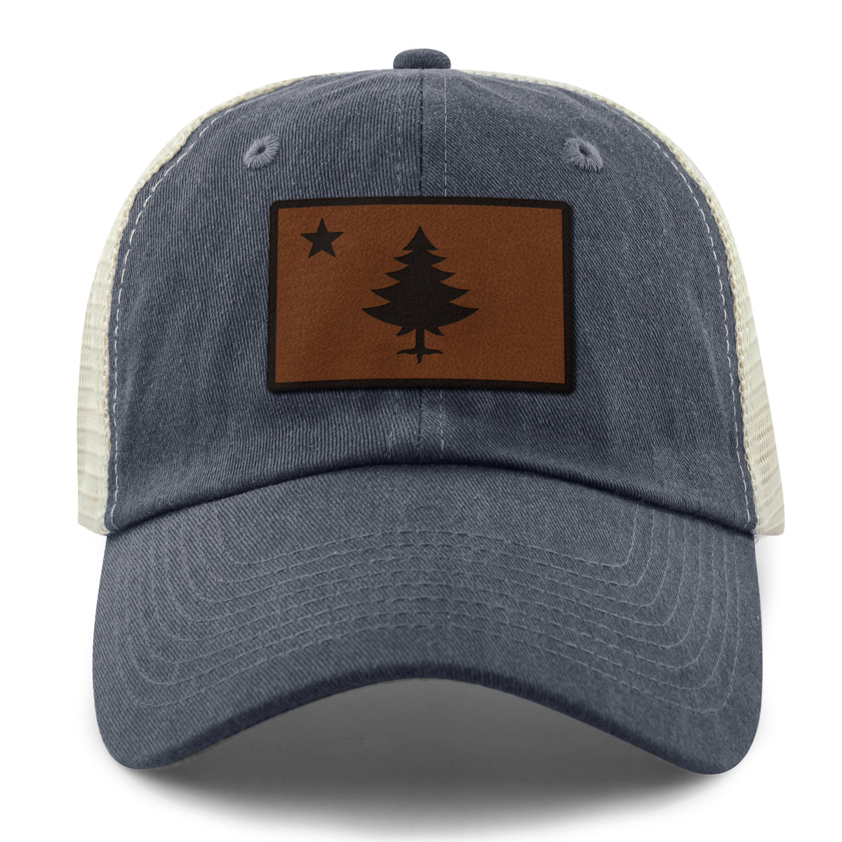 Vintage Maine Flag Leather Patch Relaxed Trucker - Chowdaheadz