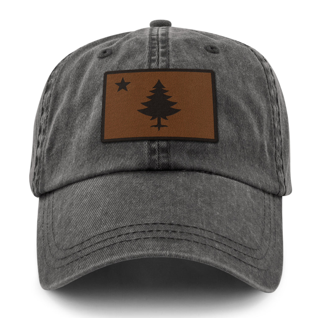Vintage Maine Flag Leather Patch Washed Dad Hat - Chowdaheadz