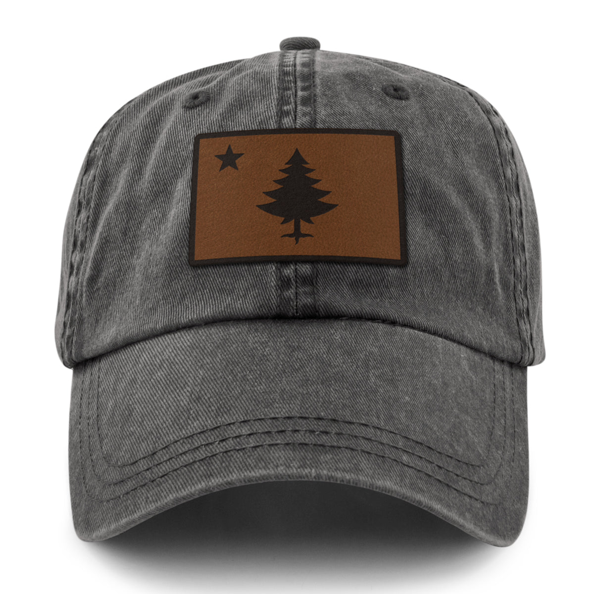Vintage Maine Flag Leather Patch Washed Dad Hat - Chowdaheadz