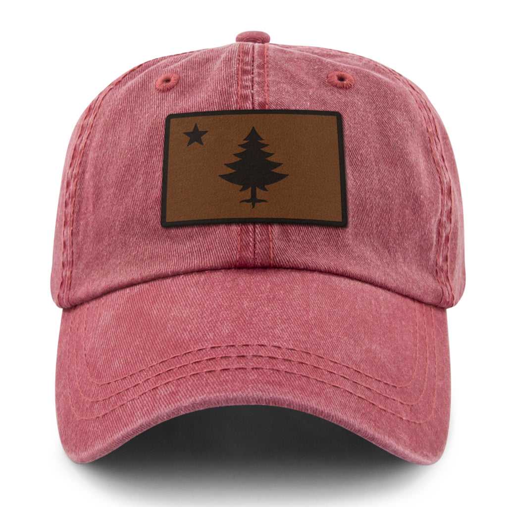 Vintage Maine Flag Leather Patch Washed Dad Hat - Chowdaheadz