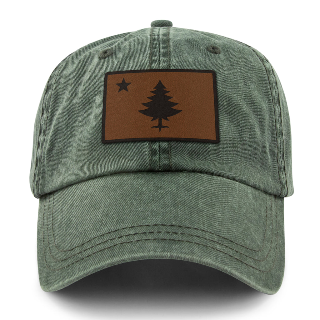 Vintage Maine Flag Leather Patch Washed Dad Hat - Chowdaheadz