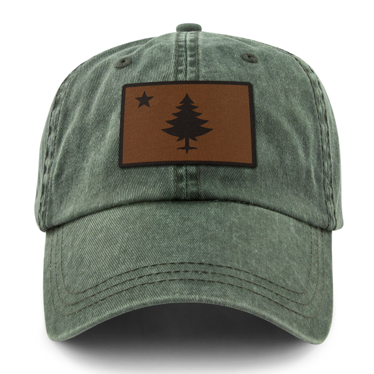 Vintage Maine Flag Leather Patch Washed Dad Hat - Chowdaheadz