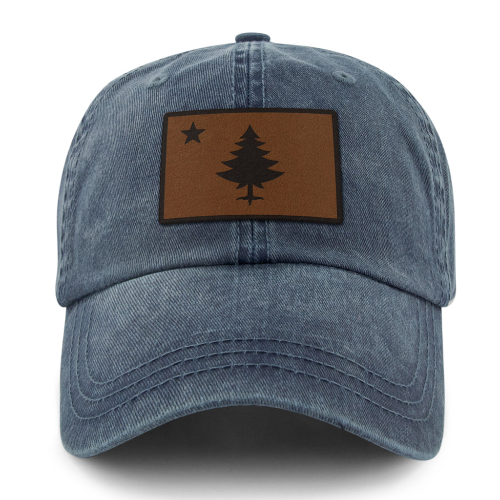 Vintage Maine Flag Leather Patch Washed Dad Hat - Chowdaheadz